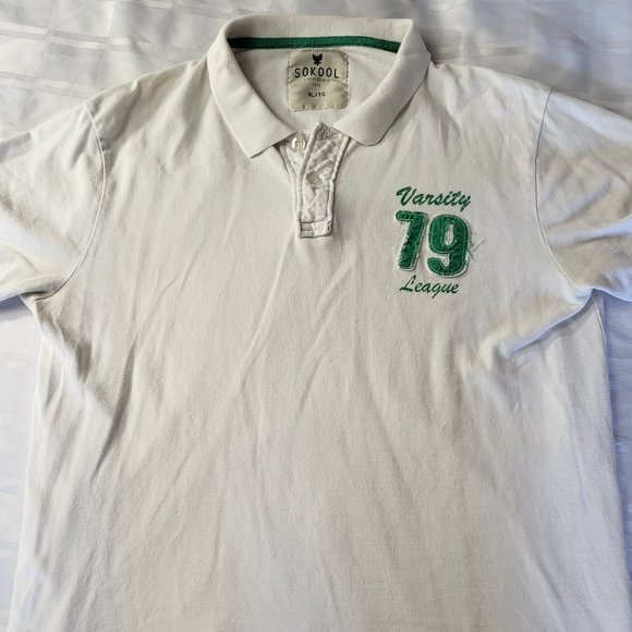 SOKOOL CLOTHING CALIFORNIA POLO COLLAR MEN'S CASUAL WEAR SHIRT XL WHITE GREEN - Picture 2 of 13